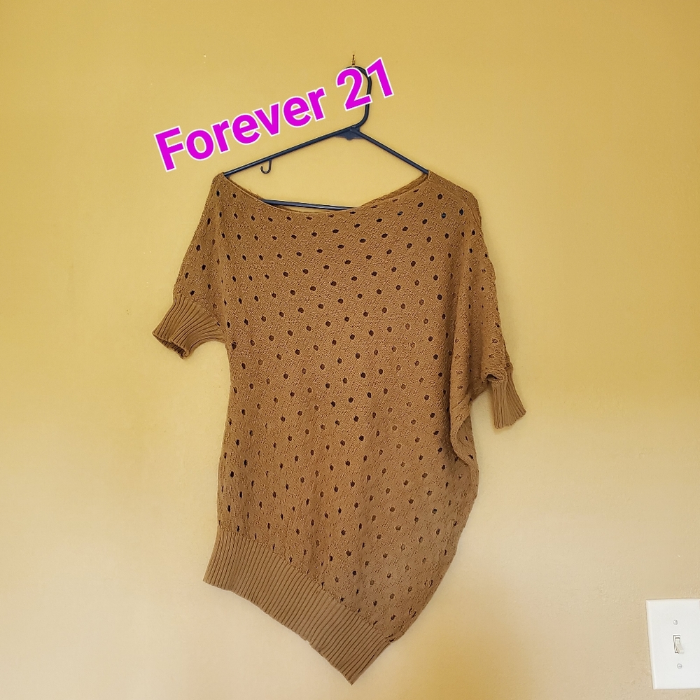 Forever 21 women's cotton soft olive hole knit off the shoulder tunic sweater